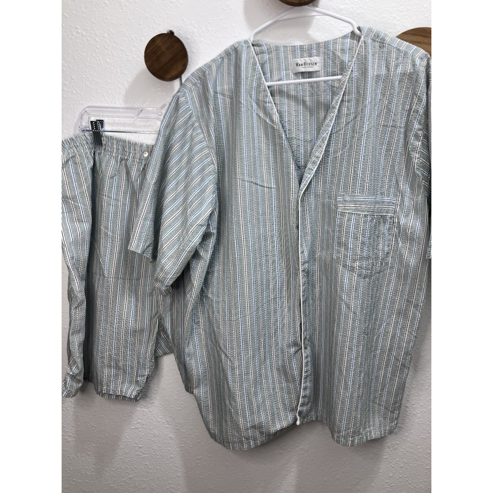 Van Heusen Men's Pajama Set XL Red Green Blue Stripe SS Button + Shorts
